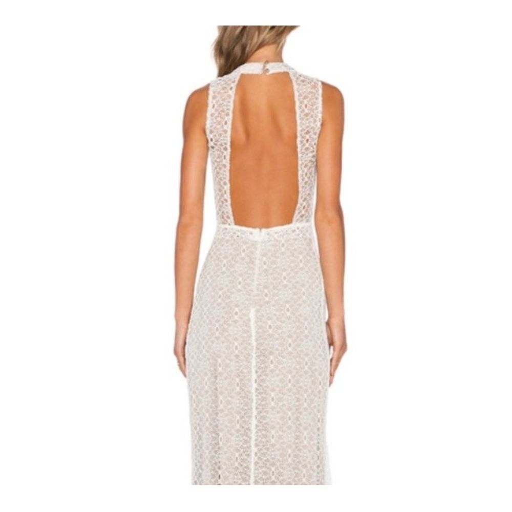 Again for Revolve Women's Size Medium Ivory Cream Isabel Nude Lace Evening Dress - Picture 3 of 15